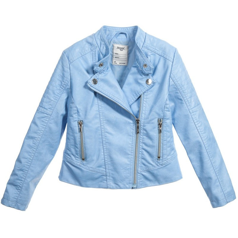 Sky Blue Leather Biker Jacket For Women