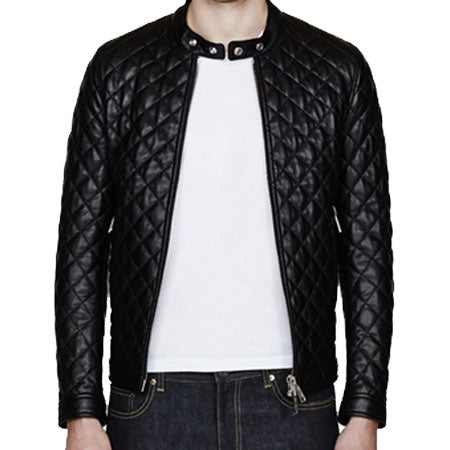 Mens Quilted Black Bomber Leather Jacket
