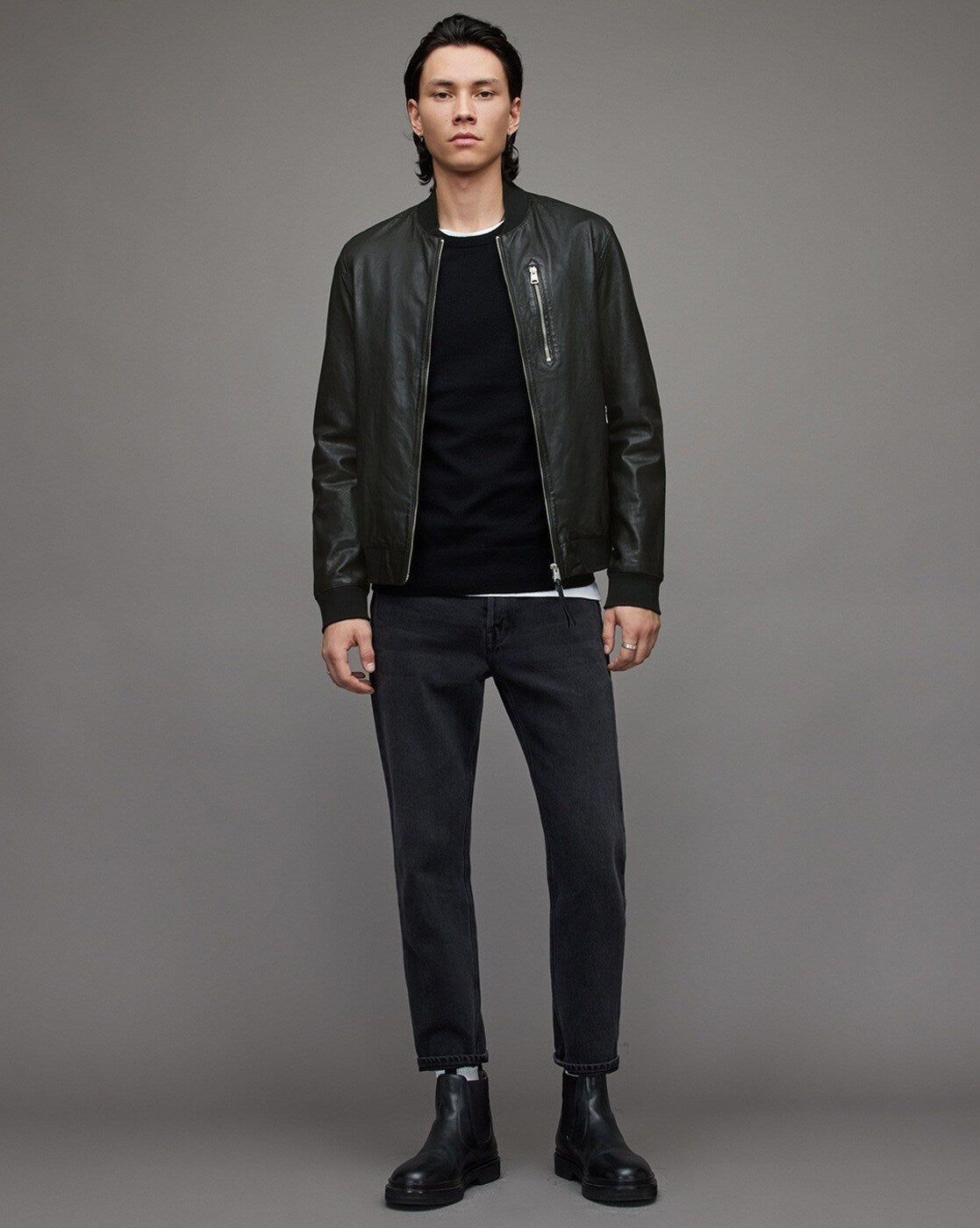 Boyton Leather Bomber Jacket Allsaints