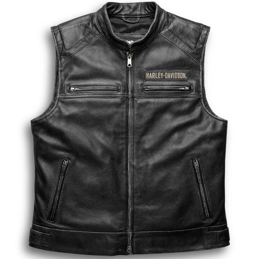 Iconic HD Men’s Passing Link Leather Biker Vest – Motorcycle Road Warrior