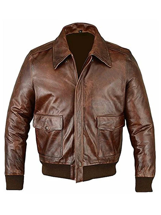 Brown Aviator Bomber Leather Jacket For Men