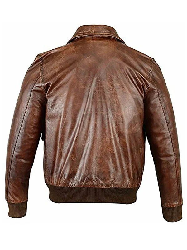 Brown Aviator Bomber Leather Jacket For Men