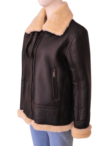 Sheepskin Women Shearling Brown Leather Jacket