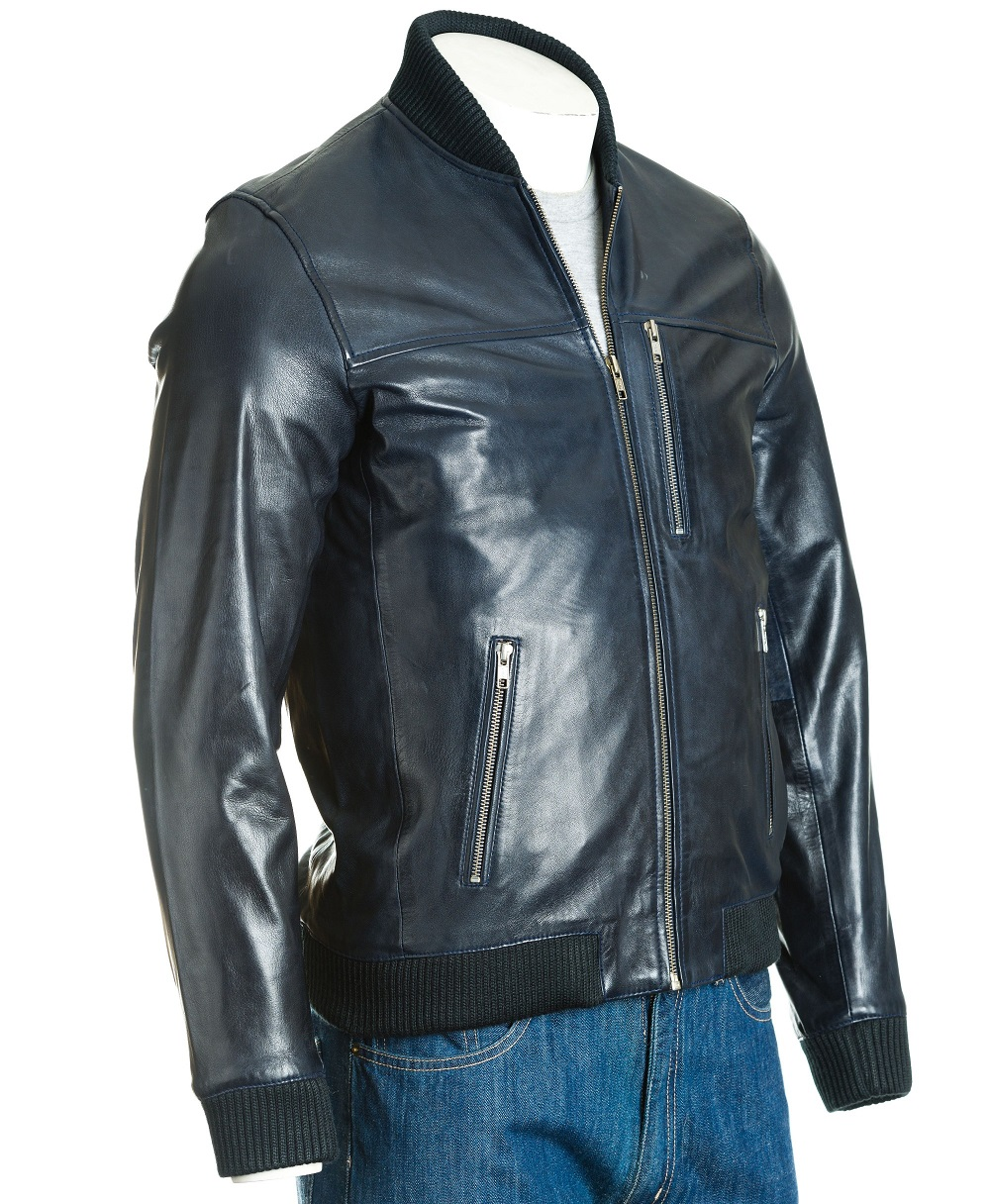 Men’s Blue Sage Bomber Leather Jacket