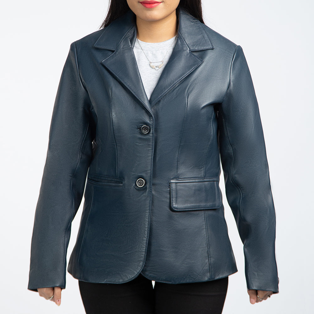 Blue Leather Blazer For Women