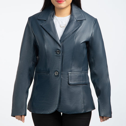 Blue Leather Blazer For Women