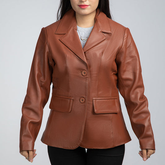 Brown Leather Blazer For Women