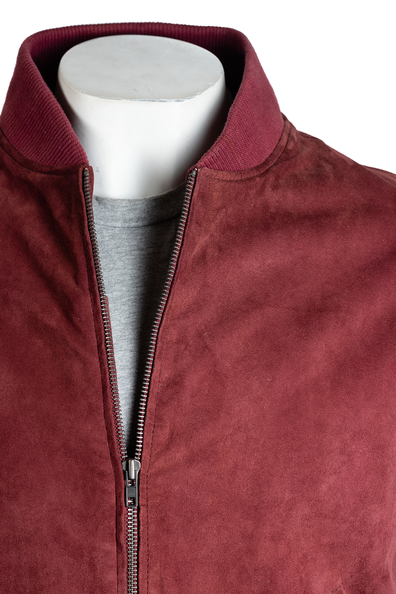 Men's Flight Burgundy Suede Leather Bomber Jacket