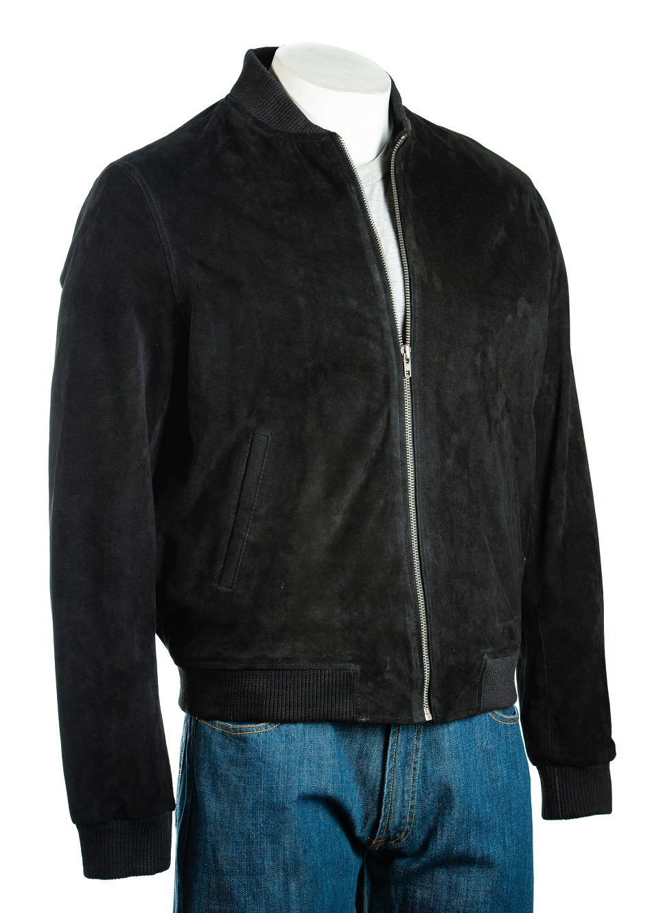 Men's Classic MA-1 Flight Black Suede Leather Bomber Jacket