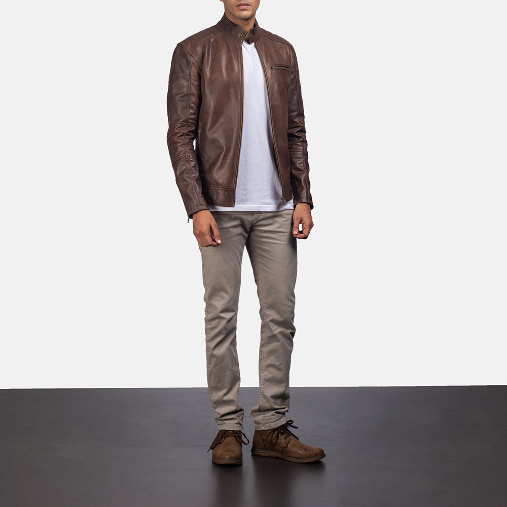 Men's Brown Leather Biker Jacket For Fall Season