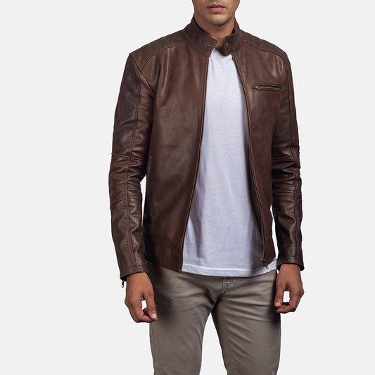 Men's Brown Leather Biker Jacket For Fall Season