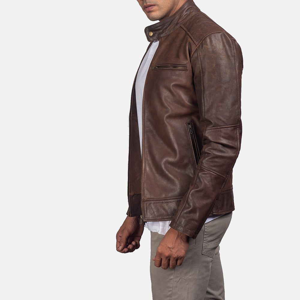 Men's Brown Leather Biker Jacket For Fall Season