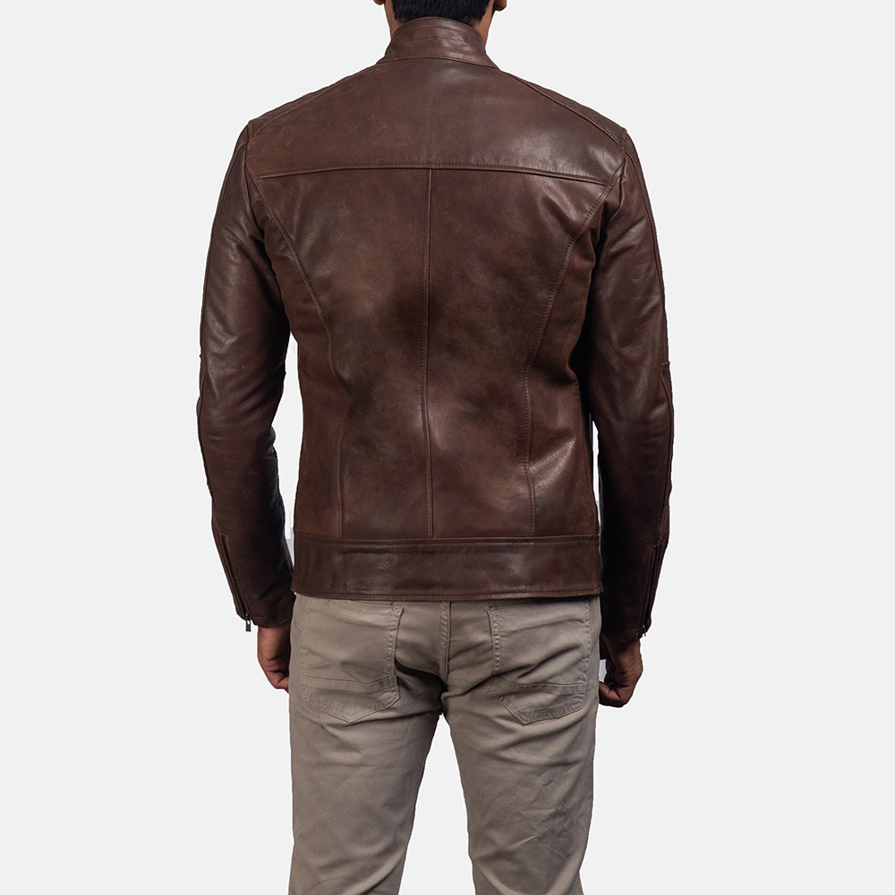 Men's Brown Leather Biker Jacket For Fall Season