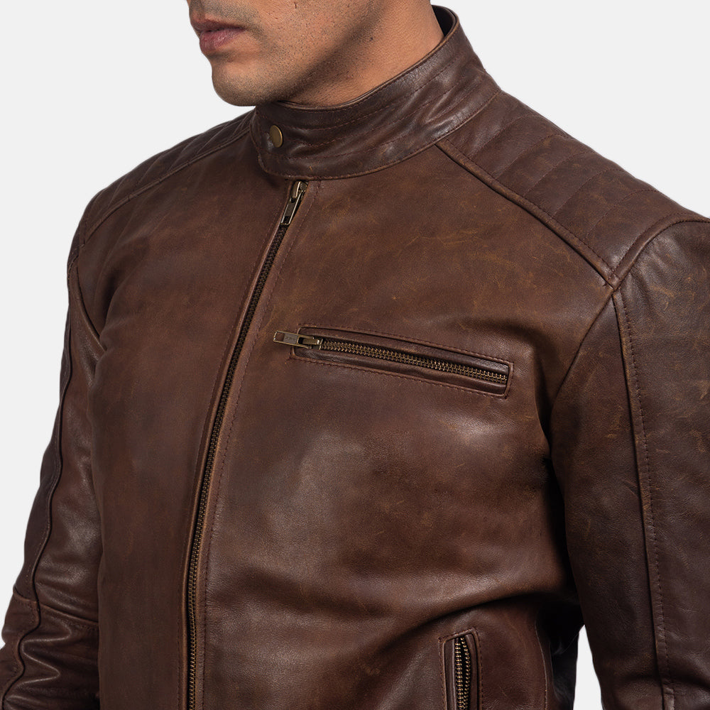Men's Brown Leather Biker Jacket For Fall Season