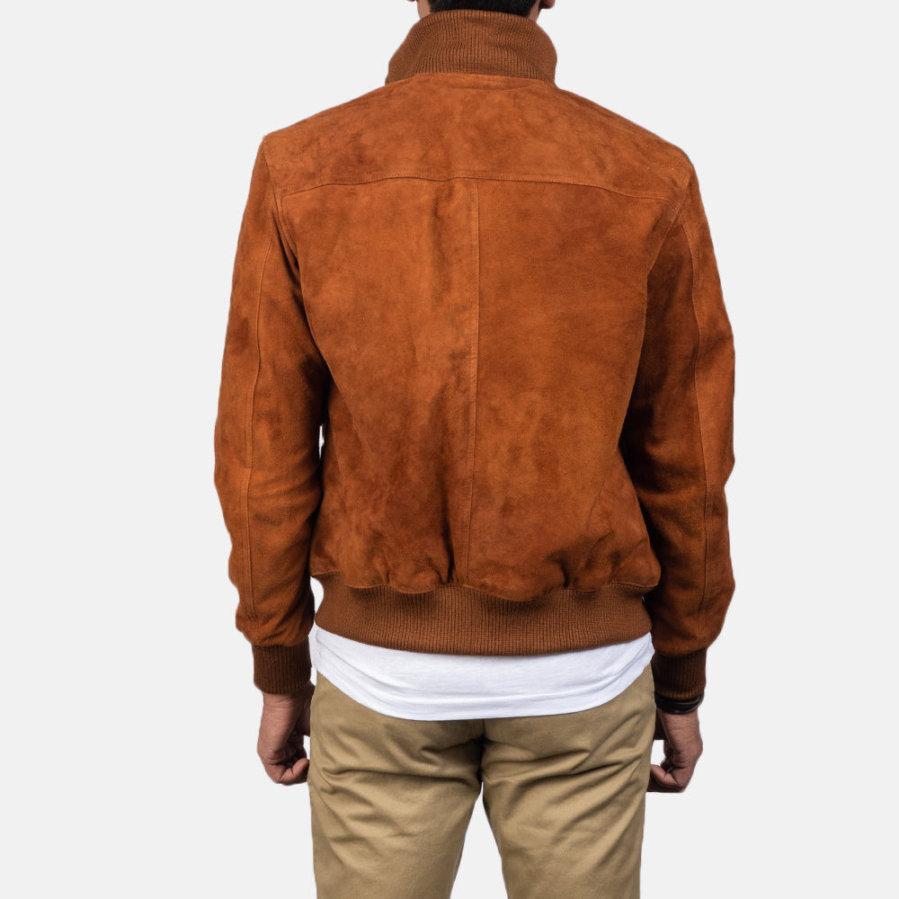 Brown Suede Bomber Jacket For Men