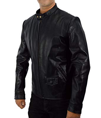 Men's Black Leather Cafe Racer Jacket