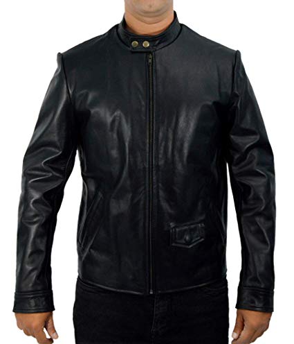 Men's Black Leather Cafe Racer Jacket