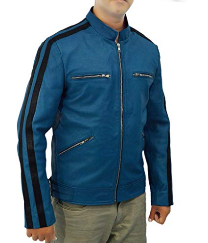 Men's Synthetic Leather Blue Jacket