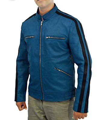 Men's Synthetic Leather Blue Jacket