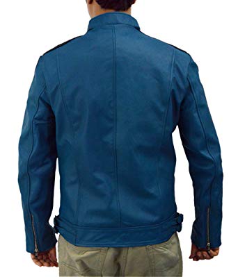 Men's Synthetic Leather Blue Jacket