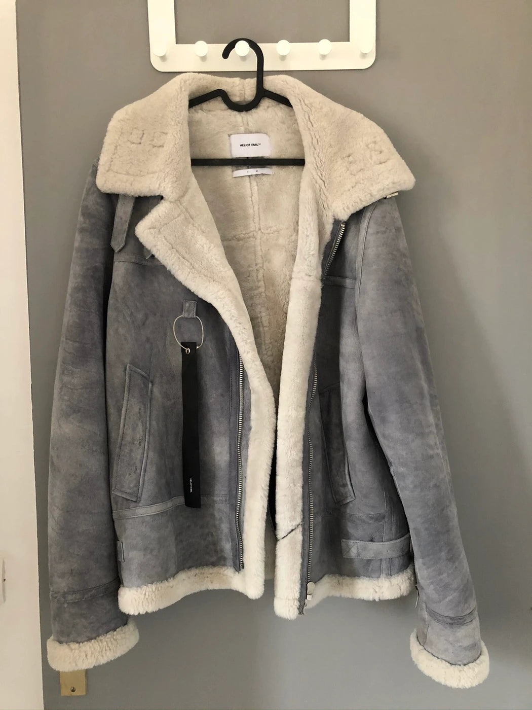 HELIOT EMIL Men's Gray Shearling Aviator Jacket