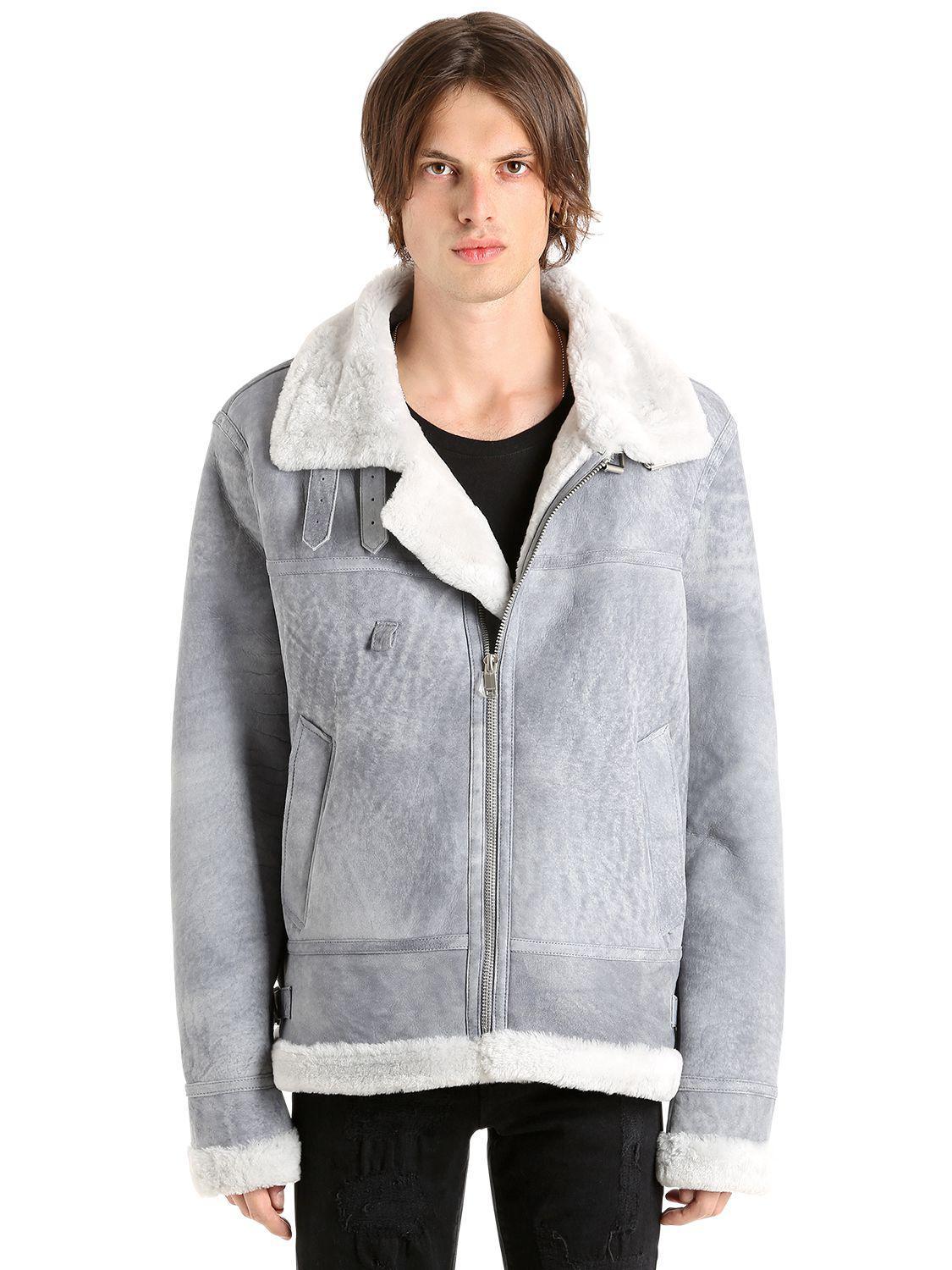 HELIOT EMIL Men's Gray Shearling Aviator Jacket