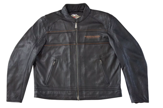 Harley Davidson Men 105th Anniversary Black Leather Riding Jacket