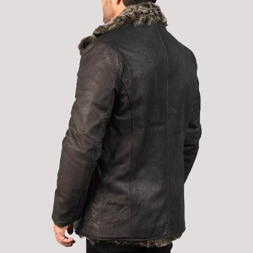 Mens Shearling Collar Leather Jacket With Fur Trim