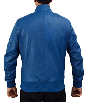 Men’s Leather Blue Bomber Jacket