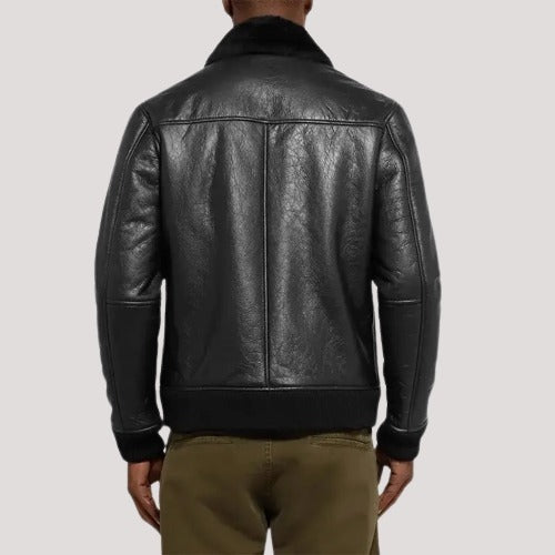 Men’s Shearling Trimmed Black Leather Jacket