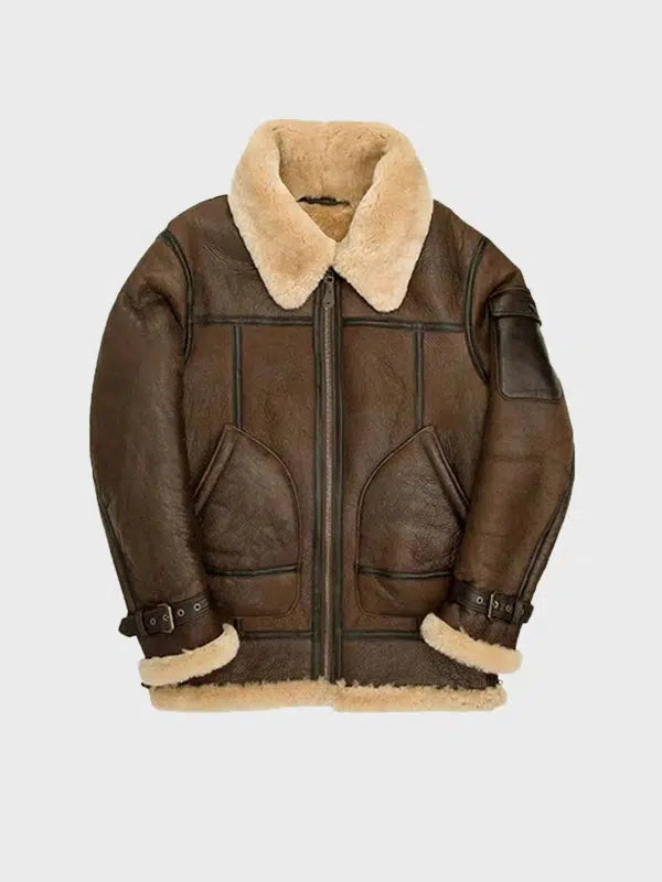 Men’s Aviator Brown Bomber B3 Shearling Leather Jacket