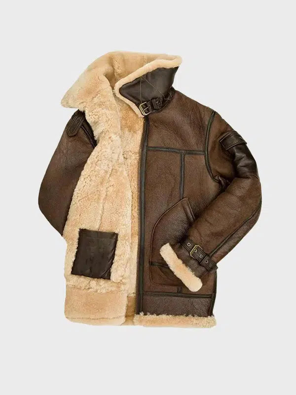 Men’s Aviator Brown Bomber B3 Shearling Leather Jacket