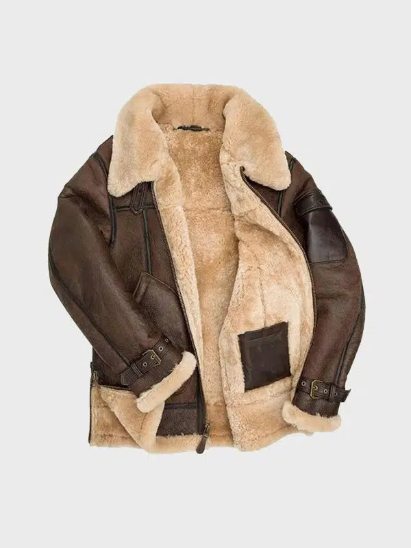 Men’s Aviator Brown Bomber B3 Shearling Leather Jacket