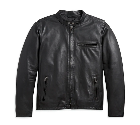 Men's Cafe Racer Leather Jacket - Slim Fit