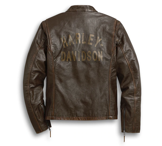 Men's Distressed Print Leather Jacket - Slim Fit