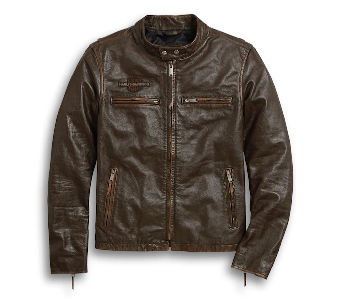 Men's Distressed Print Leather Jacket - Slim Fit