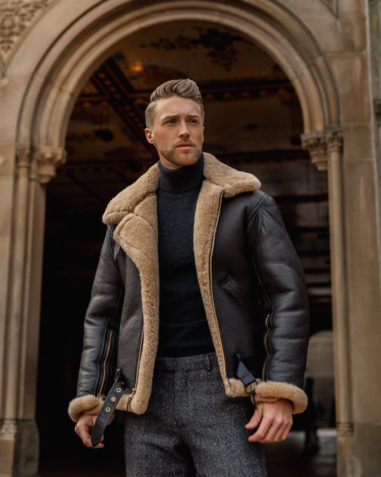 Mens Black Shearling Leather Jacket
