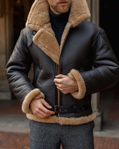 Mens Black Shearling Leather Jacket