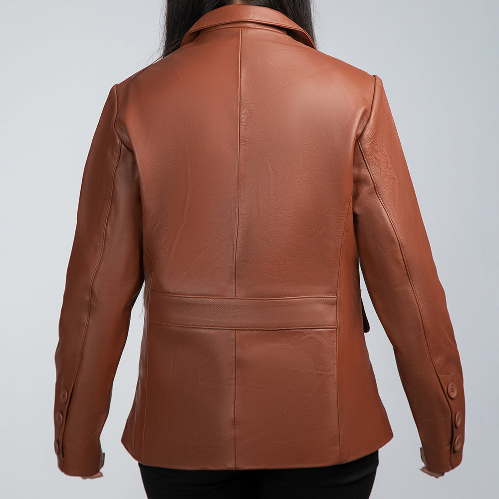 Brown Leather Blazer For Women