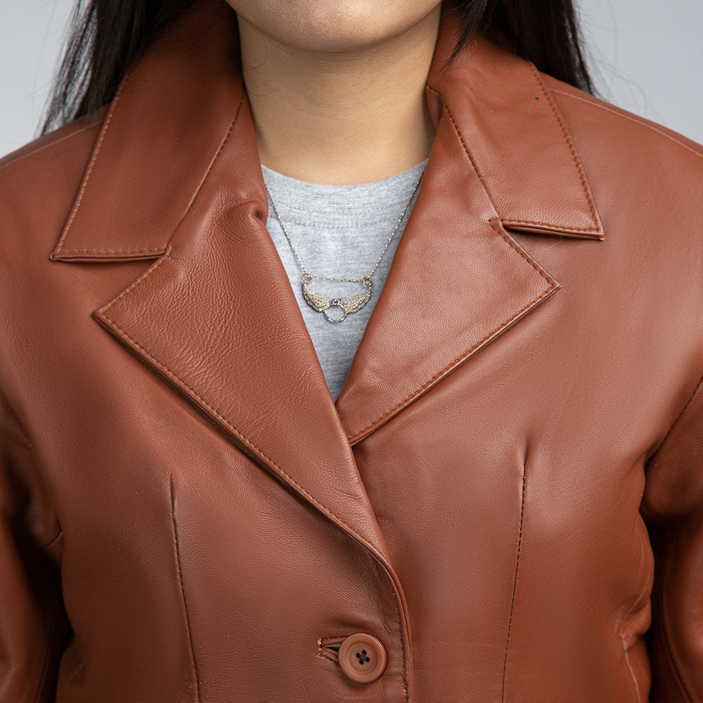 Brown Leather Blazer For Women