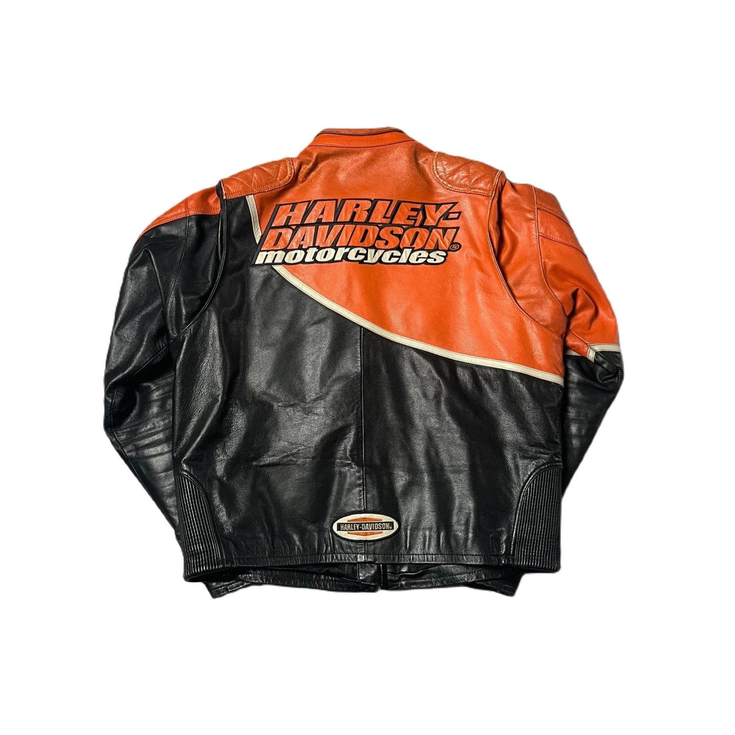 Vintage Black + Orange Harley Davidson Leather Jacket