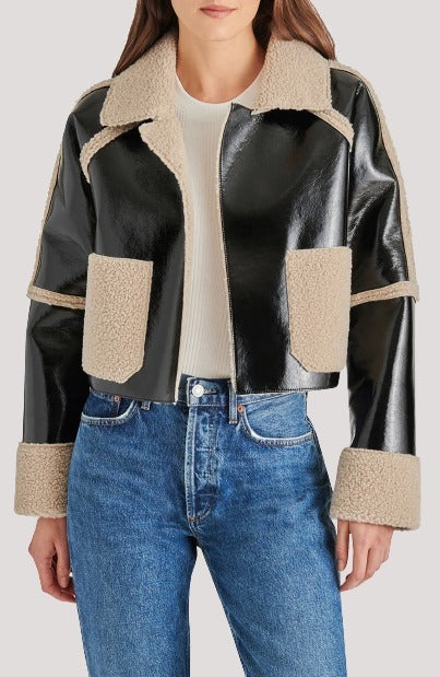 Salma Faux Leather &amp; Faux Shearling Crop Jacket
