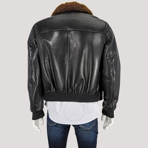 Men's Black Shearling Lined Bomber Leather Jacket