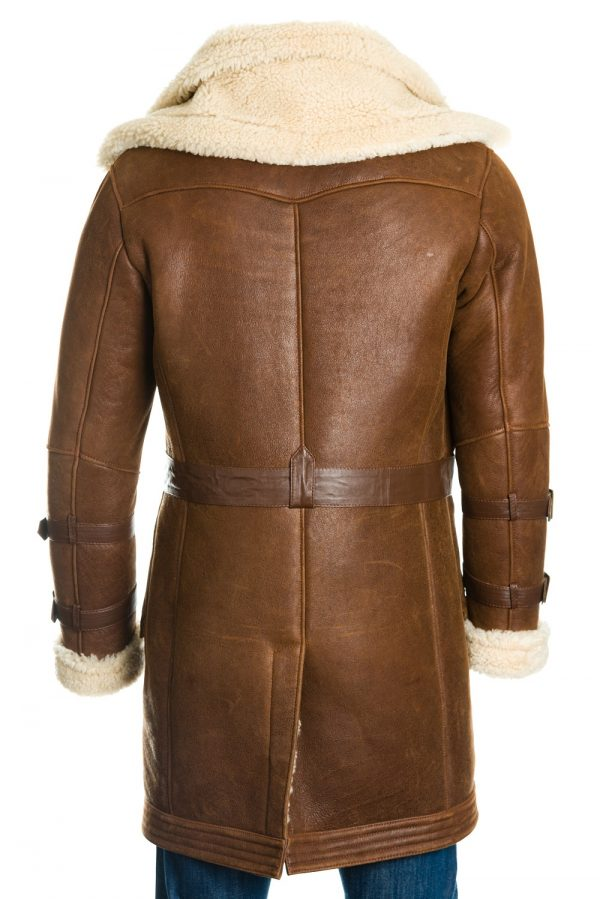 Men's Warm Brown Merino Sheepskin Trench Leather Coat