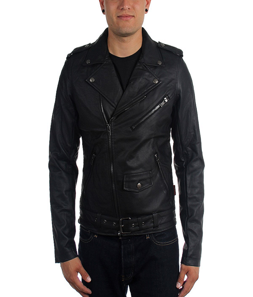 Mens Tripp NYC Moto Black Leather Jacket