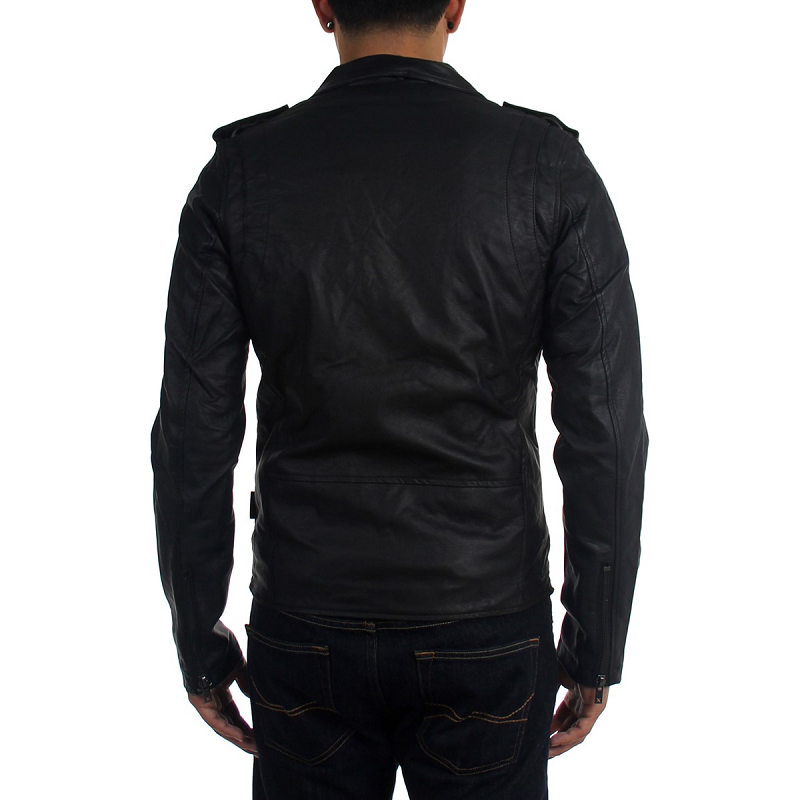 Mens Tripp NYC Moto Black Leather Jacket