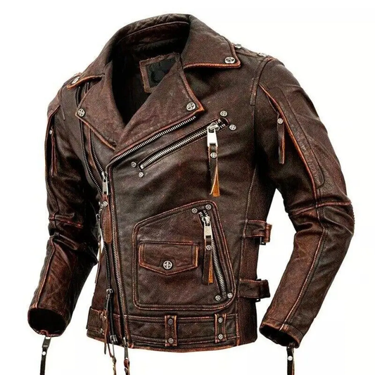 Mens Vintage Look Used Harley Davidson Motorcycle Biker Jacket