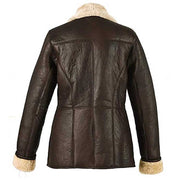 Women Dark Brown Fur Collar Aviator Leather Jacket