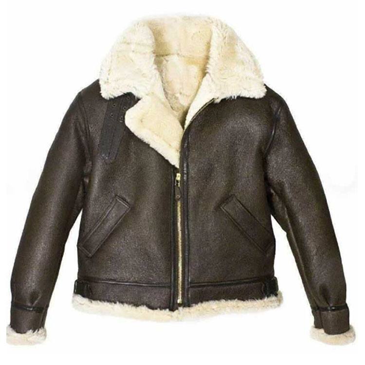 Women Brown Aviator Fur Shearling Leather Jacket