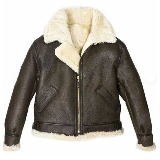 Women Brown Aviator Fur Shearling Leather Jacket